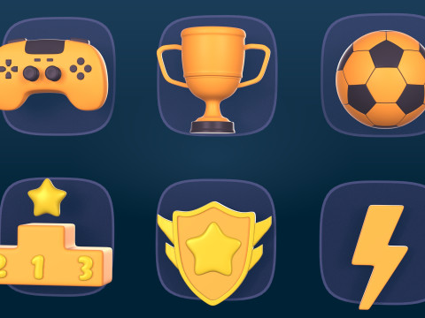 카툰 팩 - 게임 컨트롤러 - 축구공 - 플래시 - 트로피 컵 3D 모델