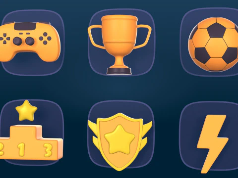 Paquete de dibujos animados - Controlador de juego - Bal&oacute;n de f&uacute;tbol - Flash - Copa Trofeo Modelo 3D