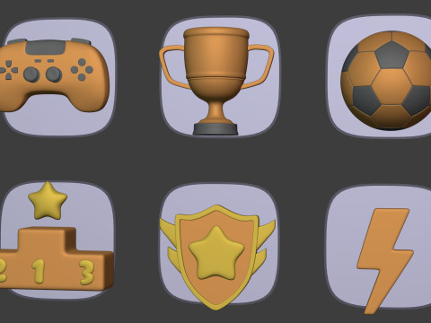Cartoon Pack - Game Controller - Soccer Ball - Flash - Trophy Cup 3D Model