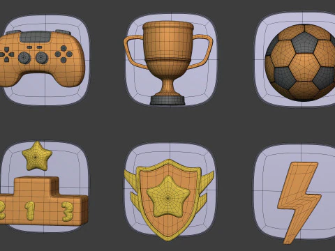 Cartoon Pack - Game Controller - Soccer Ball - Flash - Trophy Cup 3D Model
