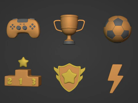 Cartoon Pack - Game Controller - Soccer Ball - Flash - Trophy Cup 3D Model
