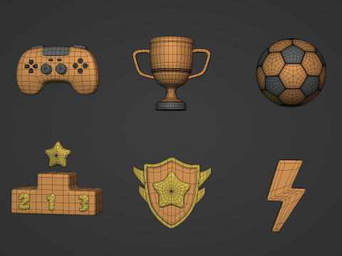 Cartoon Pack - Game Controller - Soccer Ball - Flash - Trophy Cup 3D Model