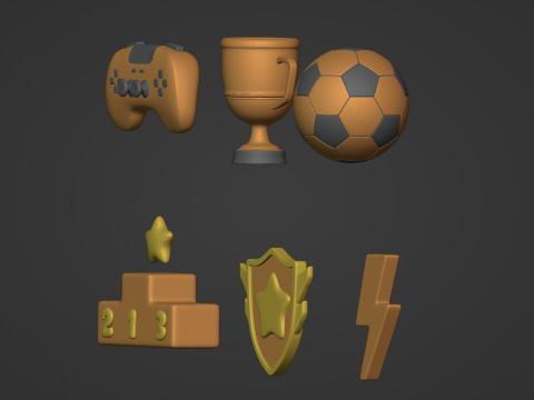 Cartoon Pack - Game Controller - Soccer Ball - Flash - Trophy Cup 3D Model