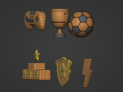 Cartoon Pack - Game Controller - Soccer Ball - Flash - Trophy Cup 3D Model
