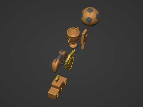 Cartoon Pack - Game Controller - Soccer Ball - Flash - Trophy Cup 3D Model
