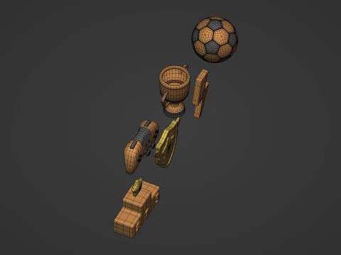 Cartoon Pack - Game Controller - Soccer Ball - Flash - Trophy Cup 3D Model