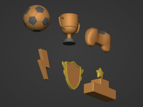 Cartoon Pack - Game Controller - Soccer Ball - Flash - Trophy Cup 3D Model