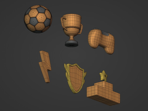 Cartoon Pack - Game Controller - Soccer Ball - Flash - Trophy Cup 3D Model