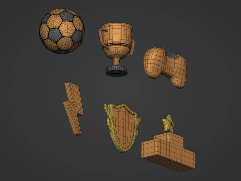 Cartoon Pack - Game Controller - Soccer Ball - Flash - Trophy Cup 3D Model