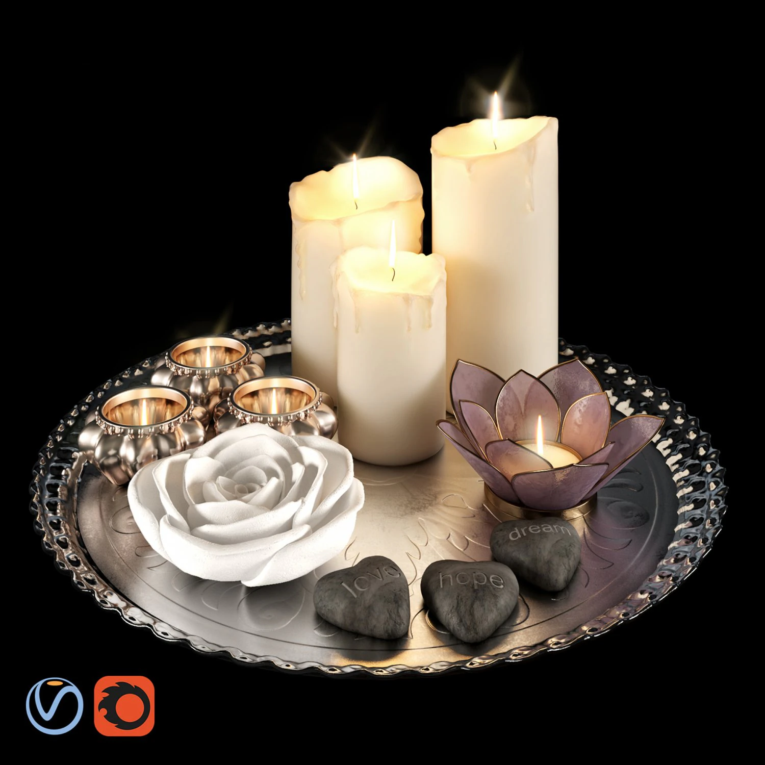 decorative set with tray 3D Model .c4d .max .obj .3ds .fbx .stl .blend