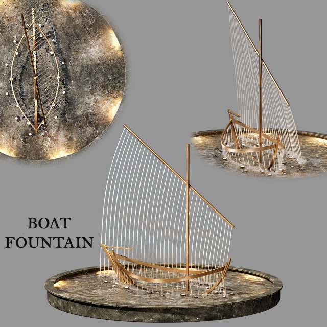 boat fountain 3D Model .c4d .max .obj .3ds .fbx .stl .blend 