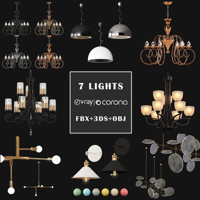 7 lights 3D Модель .c4d .max .obj .3ds .fbx .stl .blend 