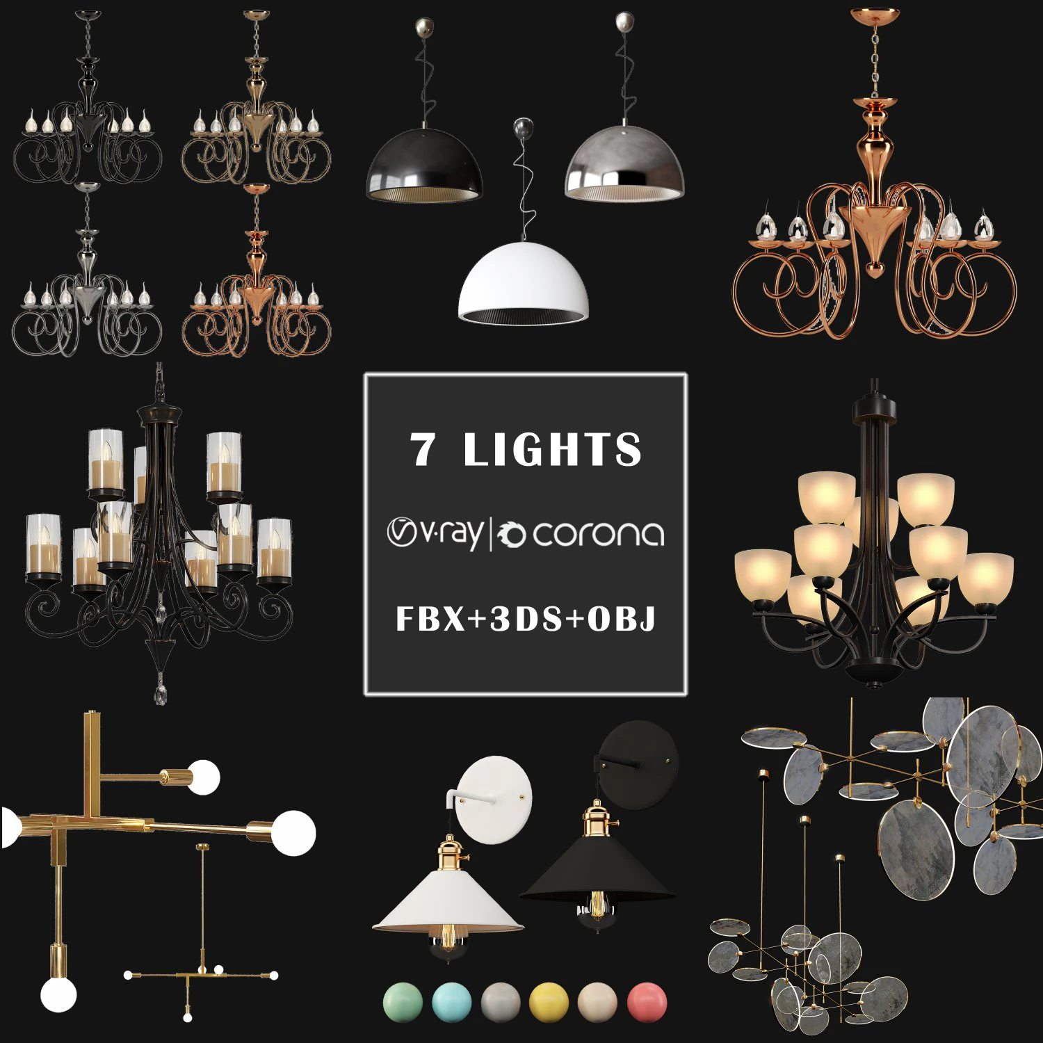 7 lights 3D Model .c4d .max .obj .3ds .fbx .stl .blend 