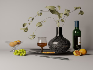 still life with fruits and cognac 3D Model