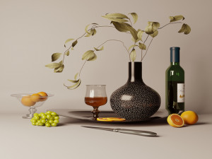 still life with fruits and cognac 3D 模型