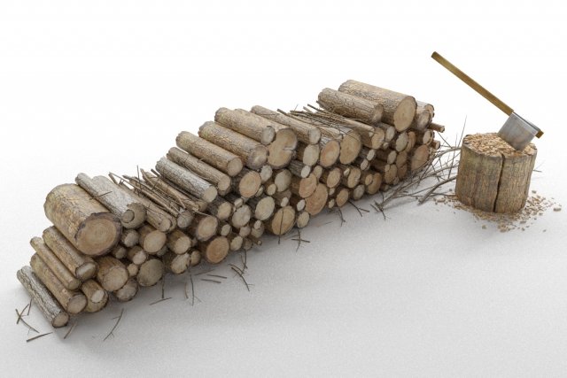 firewood log pile with ax Modello 3D .c4d .max .obj .3ds .fbx .stl .blend 