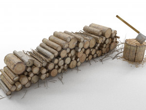 firewood log pile with ax 3D मॉडल