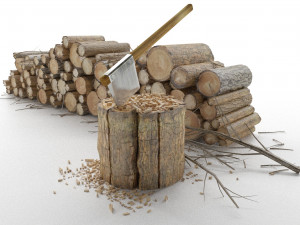 firewood log pile with ax Modello 3D