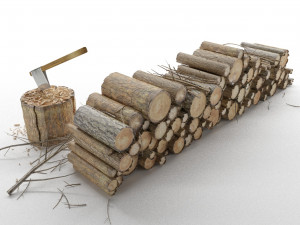 firewood log pile with ax Modello 3D