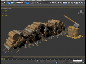 firewood log pile with ax Modello 3D