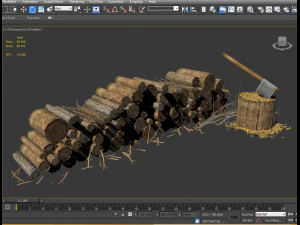 firewood log pile with ax 3D Model