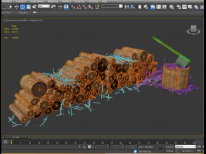 firewood log pile with ax 3D Model