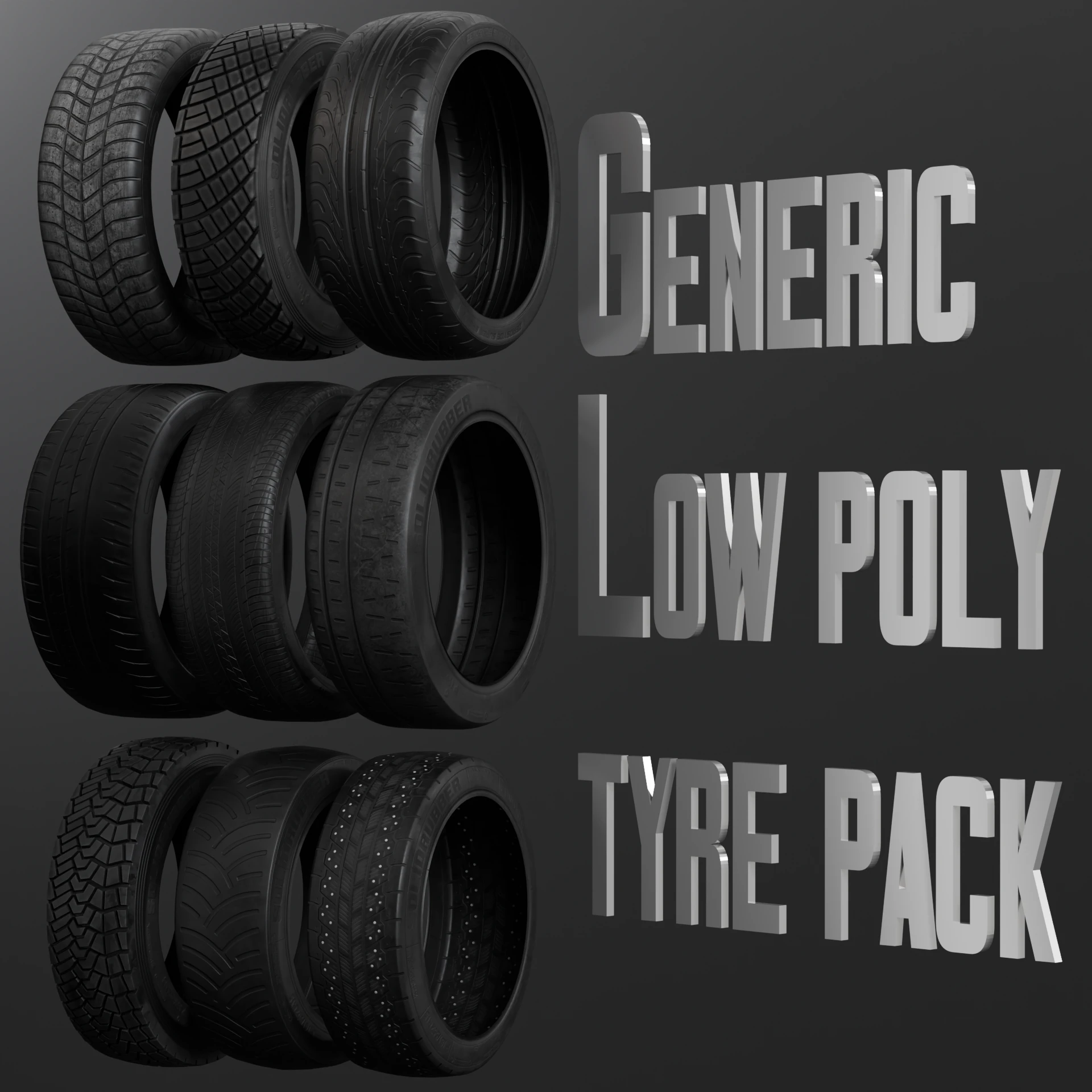 Low poly tire pack 3D Model .c4d .max .obj .3ds .fbx .stl .blend 