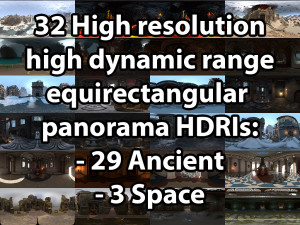 32 hdris - ancient and space 8192x4096x32bit hdr Modello 3D