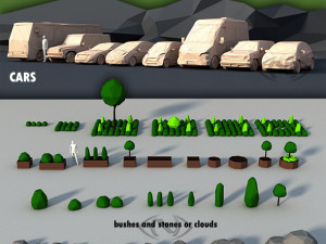 lowpoly super pack people trees cars 3D Model