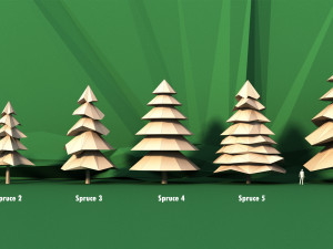 lowpoly trees spruce bushes stones pack 3D 모델