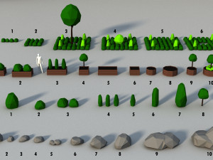 lowpoly trees spruce bushes stones pack 3D 모델