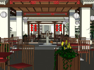 business interior hotel decoration design chinese style 3D 모델
