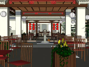 business interior hotel decoration design chinese style 3D Model