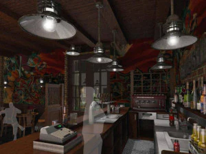 Kommerzielle Inneneinrichtung, Bar-Dekoration, Design im amerikanischen l&auml;ndlichen Stil 3D Modell