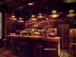 commercial interior bar decoration design american rural style Model 3D