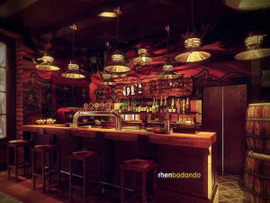 commercial interior bar decoration design american rural style 3D Model