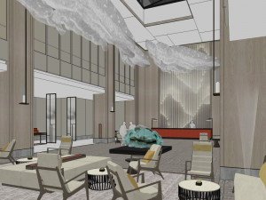 business interior hotel lobby decoration design chinese style 3D Model