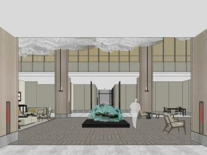 business interior hotel lobby decoration design chinese style 3D Model
