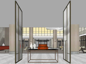 business interior hotel lobby decoration design chinese style 3D Model