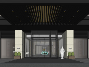 business interior hotel lobby decoration design chinese style 3D 模型