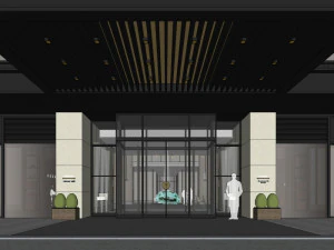 business interior hotel lobby decoration design chinese style 3D Model