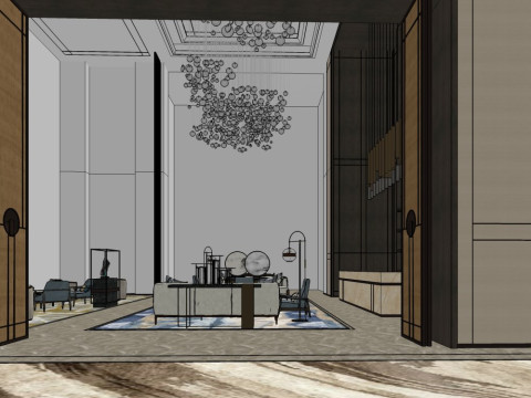 Inneneinrichtung des Verkaufsb&uuml;ros, Dekorationsdesign, moderner Stil 3D Modell