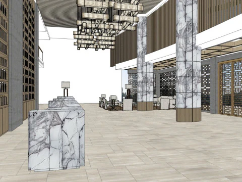 호텔 로비의 인테리어 디자인 3D 모델