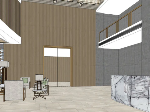 호텔 로비의 인테리어 디자인 3D 모델