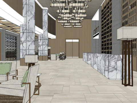 호텔 로비의 인테리어 디자인 3D 모델