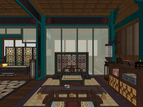 Chinese-style bedroom 3D Model