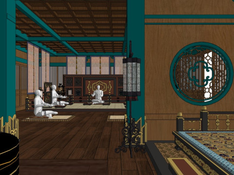 중국풍 고대 건축물의 내부 3D 모델