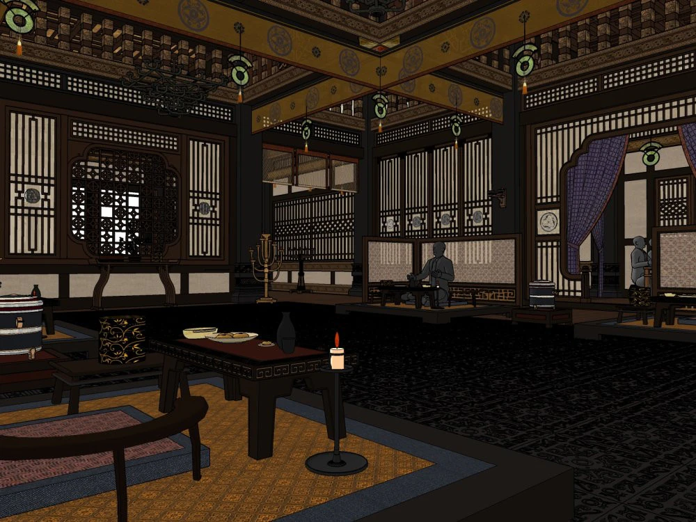 Indoor set design of Chinese-style ancient architecture 3D Model .c4d .max .obj .3ds .fbx .stl .blend 