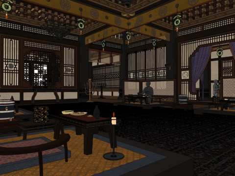 中国式古建筑室内布景设计 3D 模型