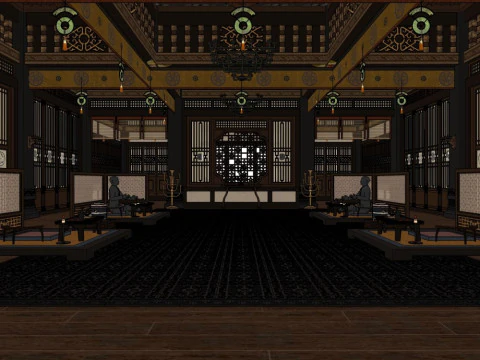 Indoor set design of Chinese-style ancient architecture 3D Model